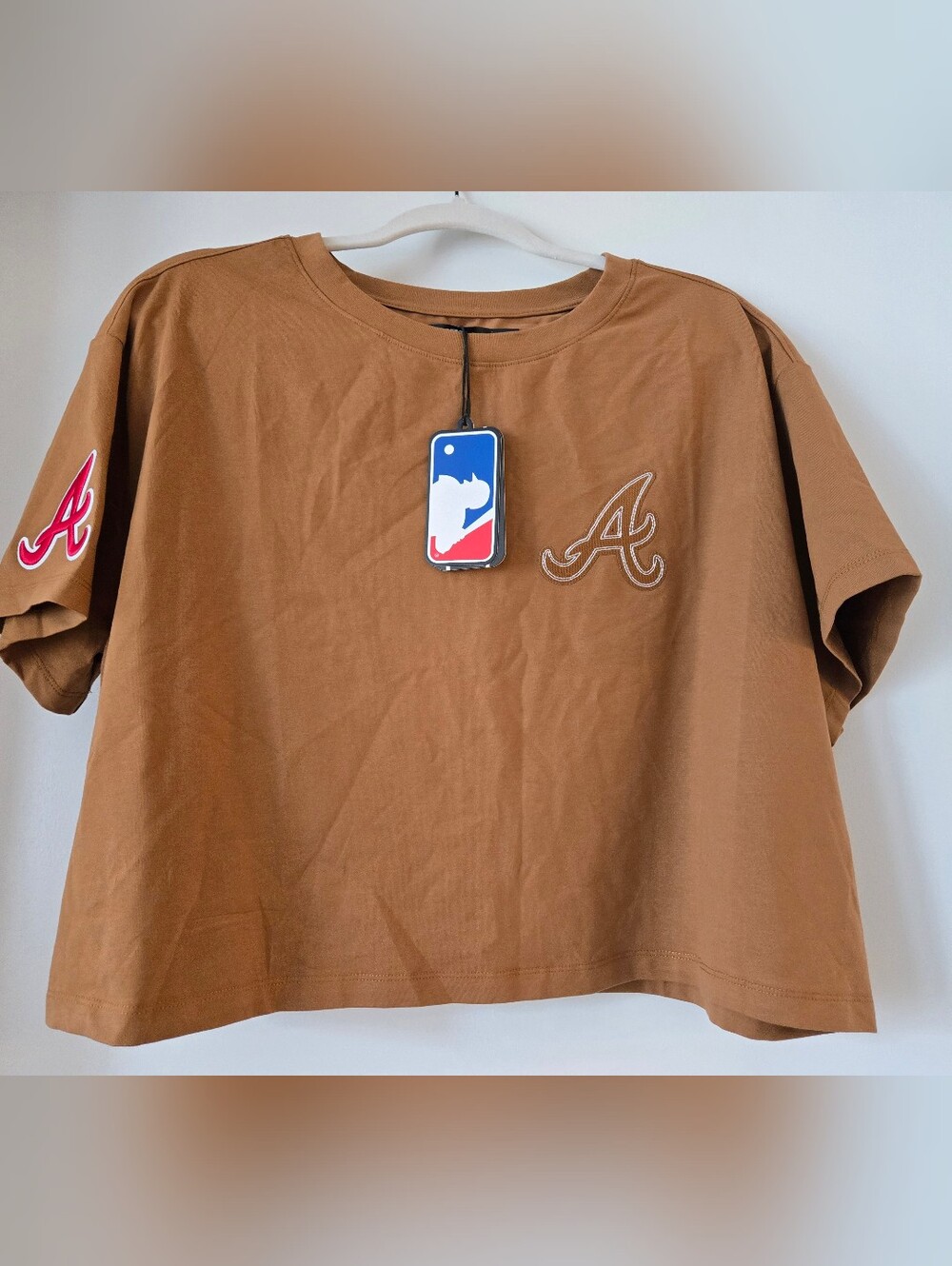 Atlanta Braves Baseball Crop Tank Women XL Brown Leather